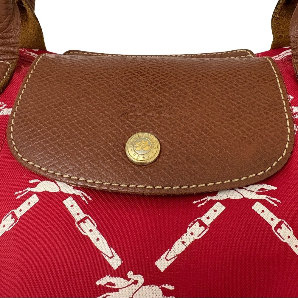 Longchamp Le Pliage Medium Band Signature Panther Print Nylon Shoulder Bag Red - Picture 6 of 16